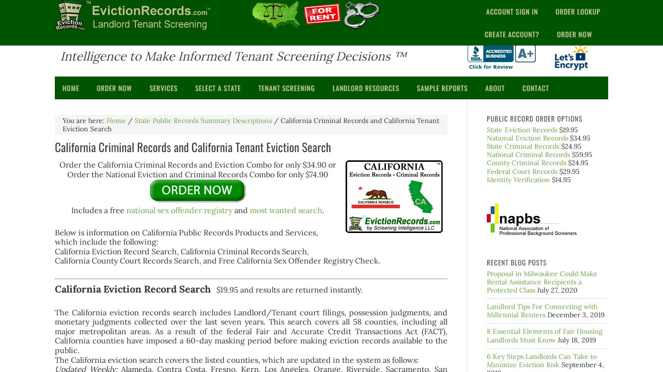 California Criminal Records and CA Tenant Eviction Search