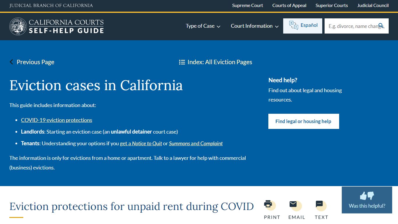 Eviction cases in California | California Courts | Self Help Guide